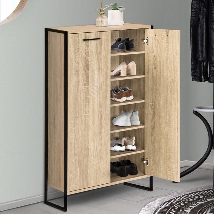 IDMARKET Armoire à chaussures 18 paires LUIS 2 portes design industriel IDMARKET Armoire à chaussures 18 paires LUIS 2 portes design industriel
