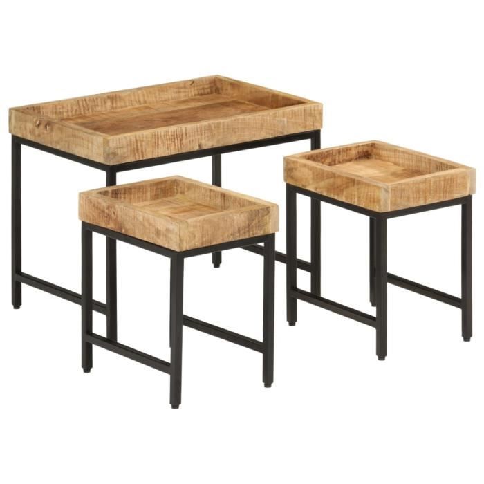 Tables Basses Gigognes 3pcs Bois De Manguier Massif Brut Et Fer Table Basse Gigogne Table Dappoint Mobilier Petit Espace Design Scandinave Table En Bois Massif 86093324