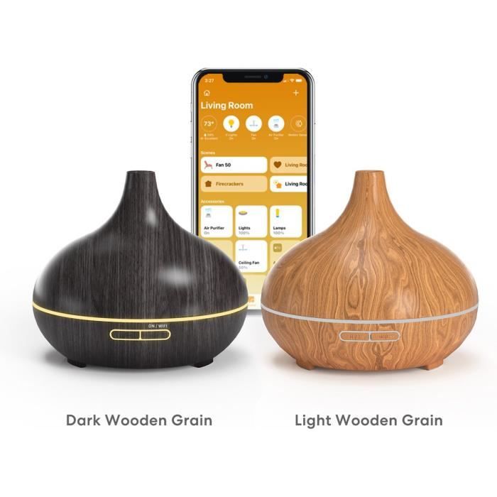 Diffuseur dhuiles essentielles Wi-Fi intelligent Meross - Grain de bois clair - 400ml - 15.6W