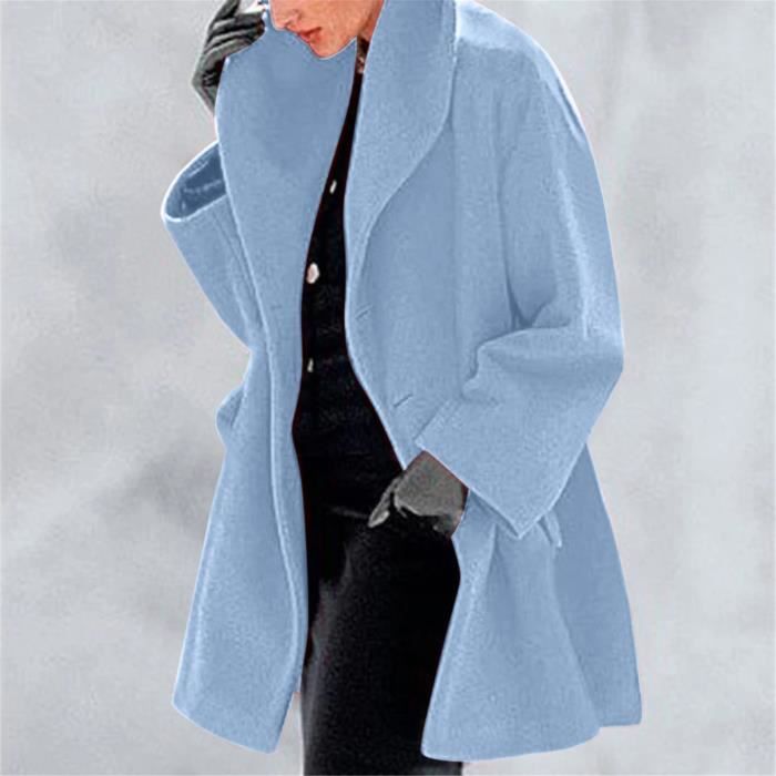 Manteau D'Hiver En Laine Pour Femmes Trench Jacket Ladies Warm Slim Long Pardessus Outwear Bleu
