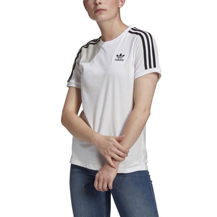 Tee shirt Femme ADIDAS ORIGINALS 3 STRIPES TEE Blanc Manches courtes Col capuche Blanc Cdiscount Pret a Porter