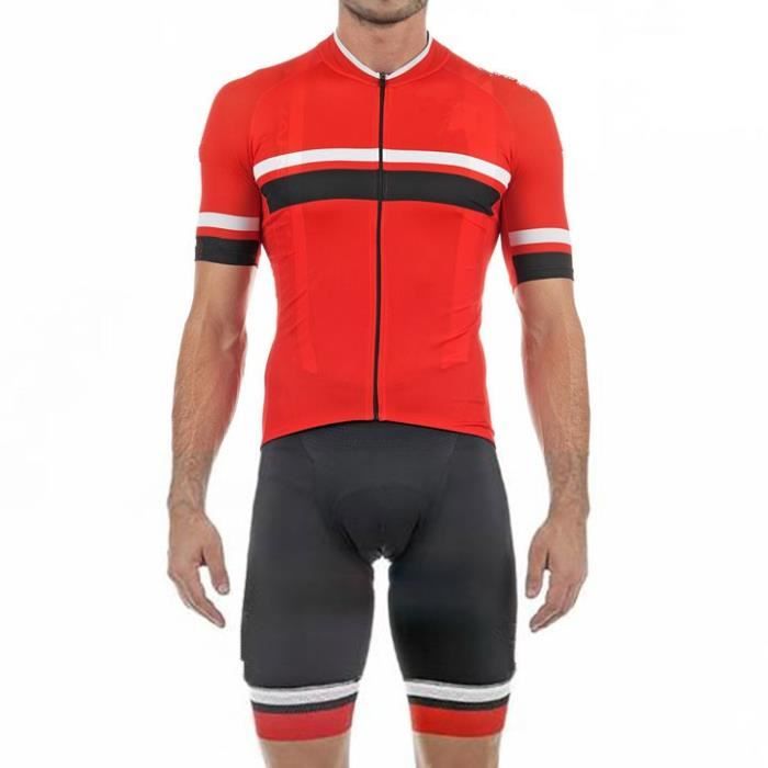 Cyclisme Maillot Manches Courtes+Gel 20D Dous-Vêtements Rembourrés Coolmax Shorts/Cuissard pour Homme Pantalon à Bretelle Vélo de Route VTT MTB