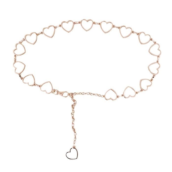 Ceinture Chaîne En Métal Forme Cœur Pour Femme - Longueur 117 Cm, Or/argent, Alliage Zinc Réglable - Accessoire Robe Jean
