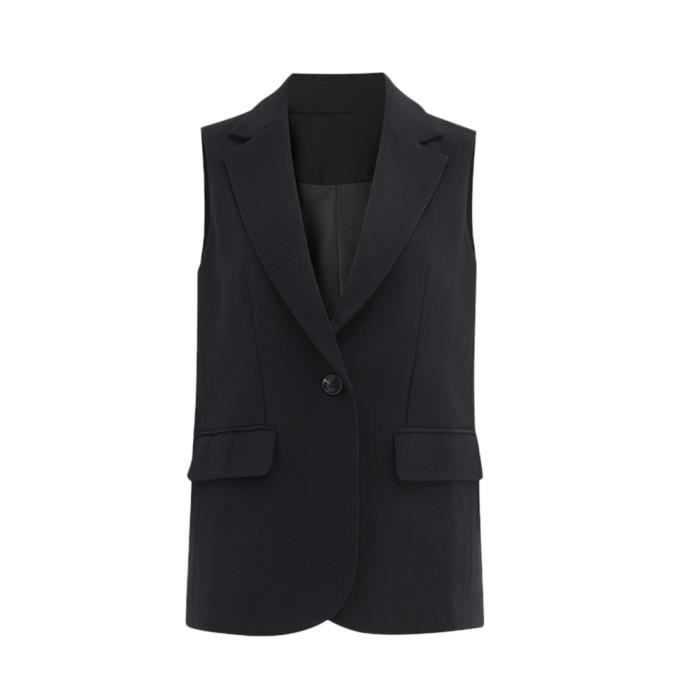 Blazer Long sans Manches pour Femme Slim Fit Blazer Col en V