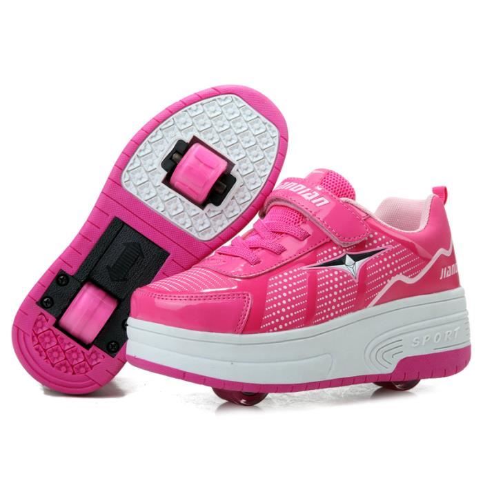 Chaussures de skate pour enfants double roue cuir respirant