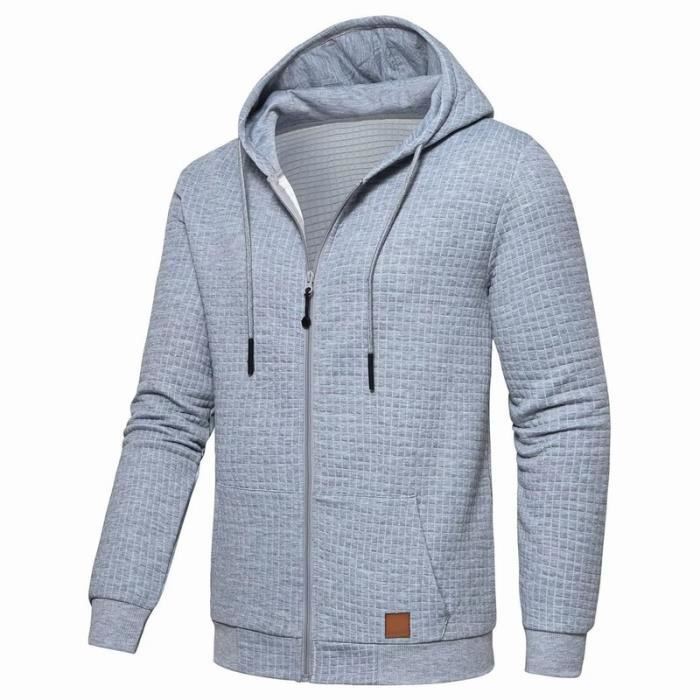Sweat zippé à capuche homme Sweat manches longues en jacquard à