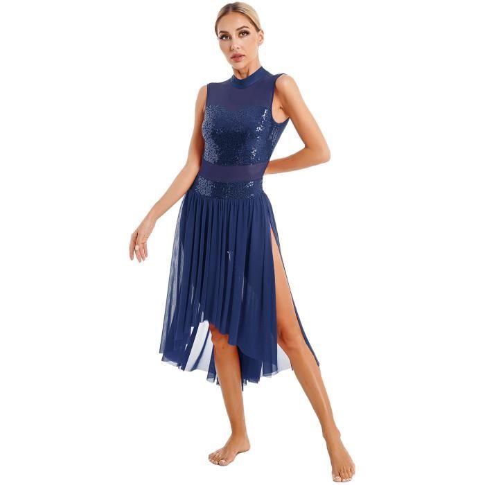 IEFIEL Robe de Danse Femme Paillettes Asym trique Robe Danse