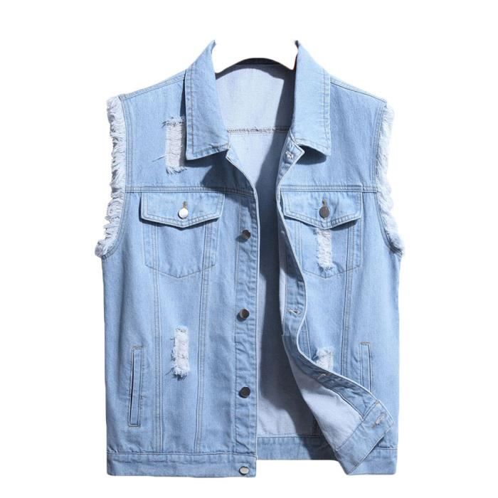 Hommes Denim Veste D?�contract?�e Sans Manche Cowboy Veste Slim Jean Cowboy Veste en Jean,Bleu1 