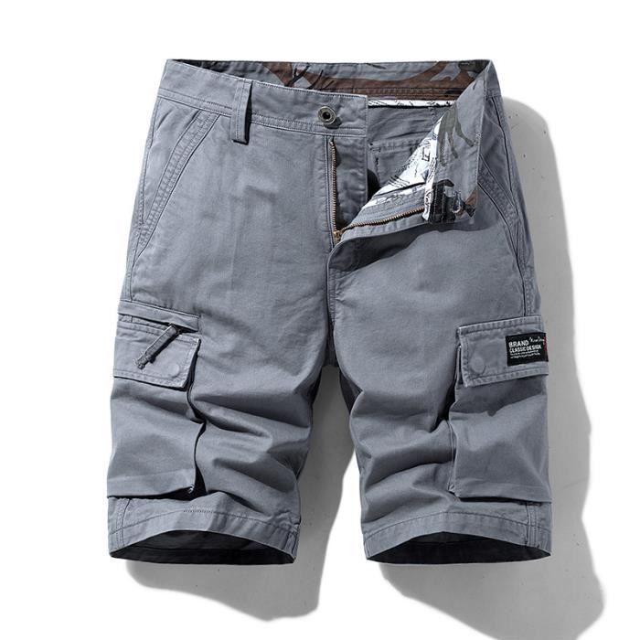 Short Cargo Homme Multi-Poches- Short Coton Grande Taille Couleur Unie Décontracté Chic Été Confortable Respirant Régulière Droit Ample Pantacourt