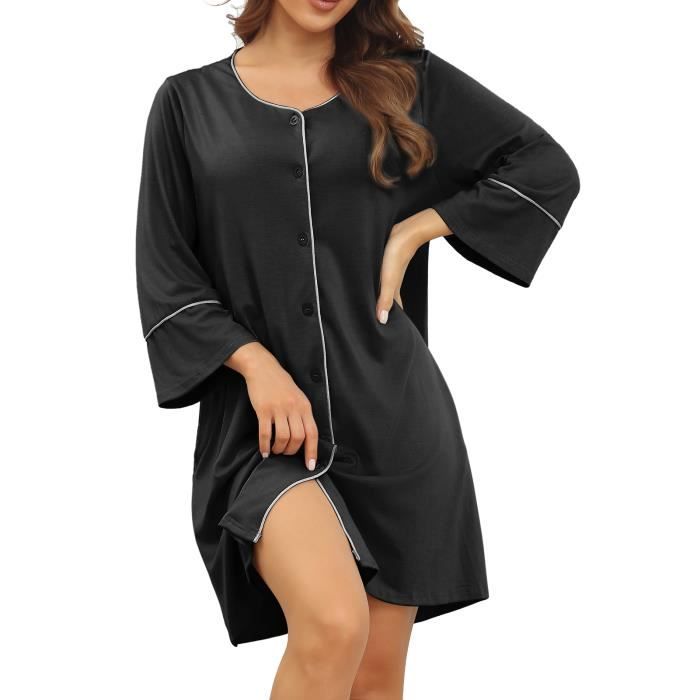 Dilwe robe pyjama Chemise de Nuit Boutonn e pour Femme Chemise de