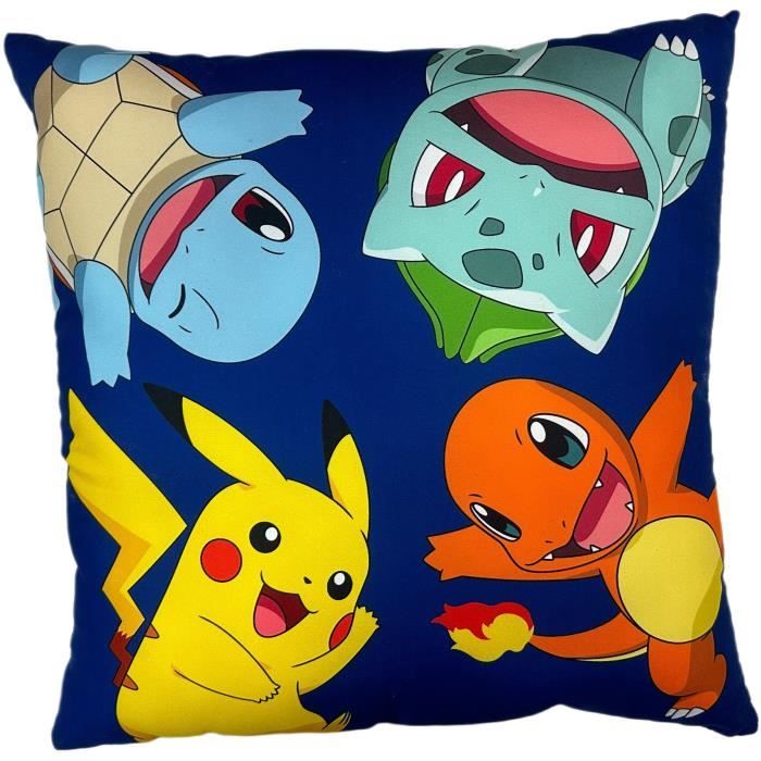 Coussin double face Carré POKEMON Poké Ball et Starter Microfibre 40 x 40 cm
