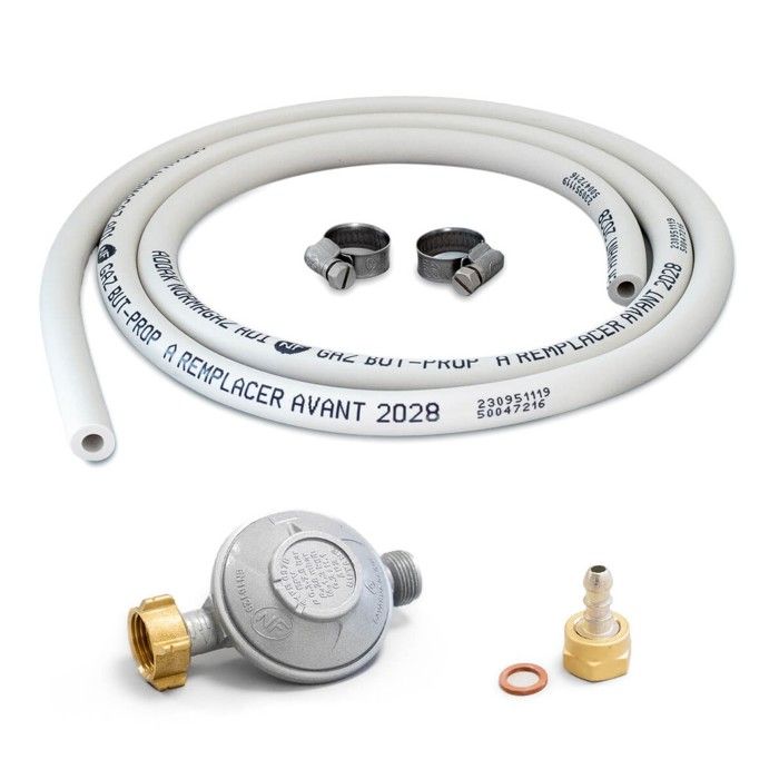 PROWELTEK  Kit Connexion Camping Tuyau Gaz 1,5 M Butane/Propane - 1 T&eacute;tine - 1 D&eacute;tenteur Butane