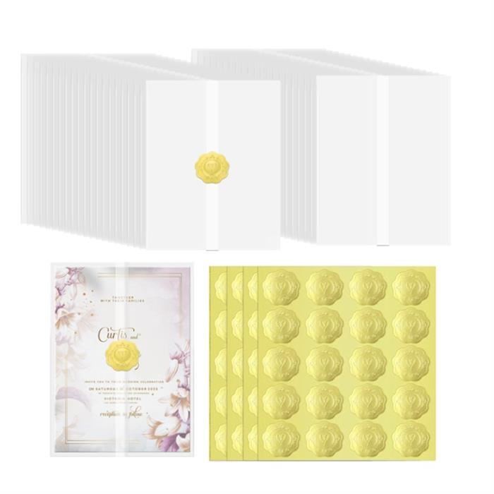 Lot De 50 Pochettes Luxe En Vélin Pré-Plié 5x7 Pouces - Pour Invitations Mariage - NEUF