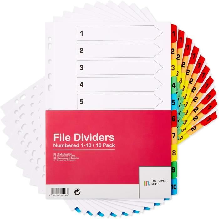 Lot De 6 Intercalaires Classeur A4 1-31 Positions - Feuillets 11 Trous En PP Pour Organisation Parfaite