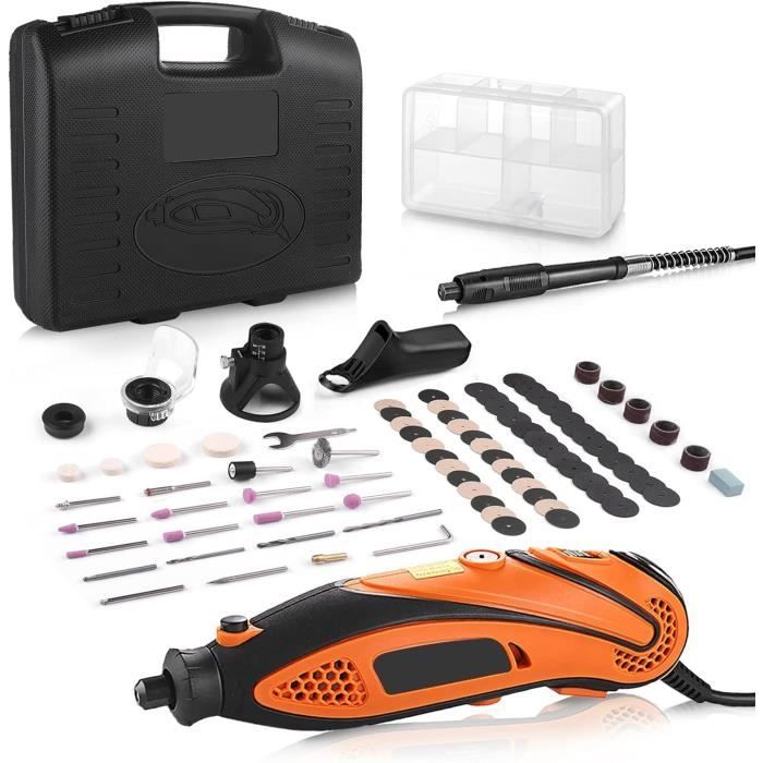 TACKLIFE Outil Rotatif Electrique, Outil Rotatif Multifonction 135W à 6 Vitesse Réglable avec Kit de 80 Accessoires