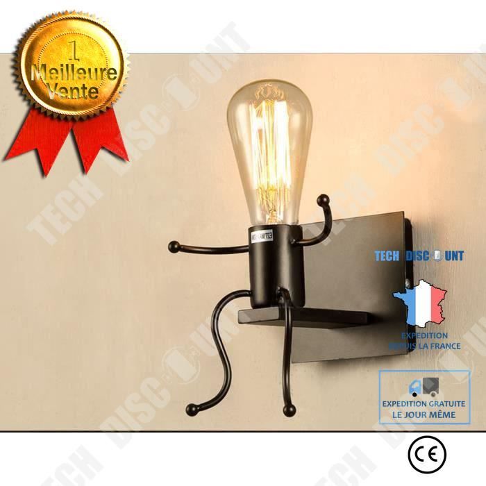 td applique murale en forme de bonhomme creatif lampe de poupee simple applique murale fer lampe murale e27 retro industrielle cdiscount maison