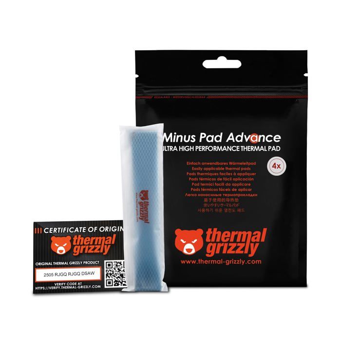 Thermal Grizzly Minus Pad Advance 120 x 20 x 1 mm tampon thermique non conducteur à haute conductivité