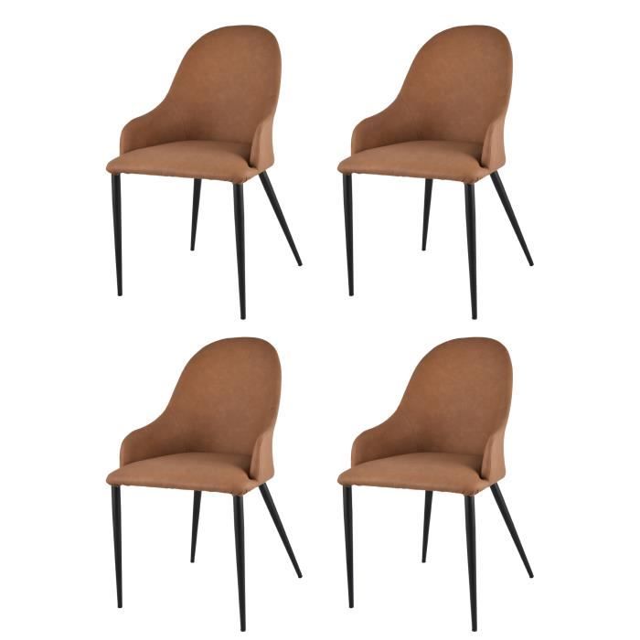 tommychairs - set 4 chaises avec accoudoirs jessica salle à manger, revêtues en cuir artificiel couleur cuir, pieds en fer noir mat