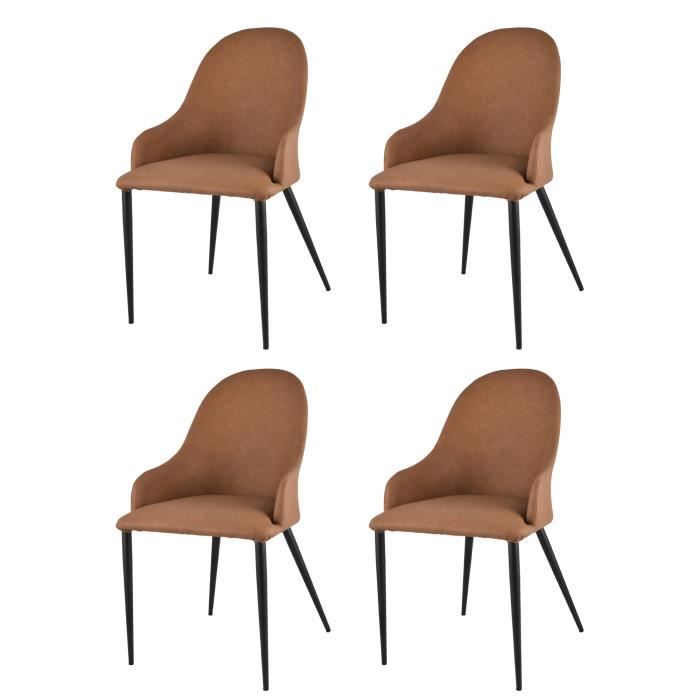 Tommychairs - Set 4 chaises avec accoudoirs Jessica salle à manger revêtues en cuir artificiel couleur cuir pieds en fer noir mat