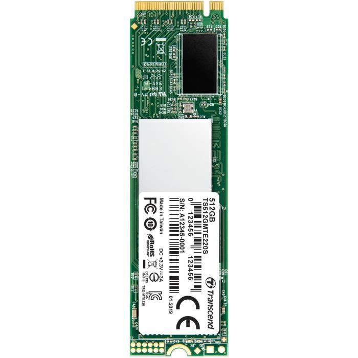 TRANSCEND Disque SSD interne 220S - 512 Go - M.2 2280 - PCI Express 3.0 x4 (NVMe)