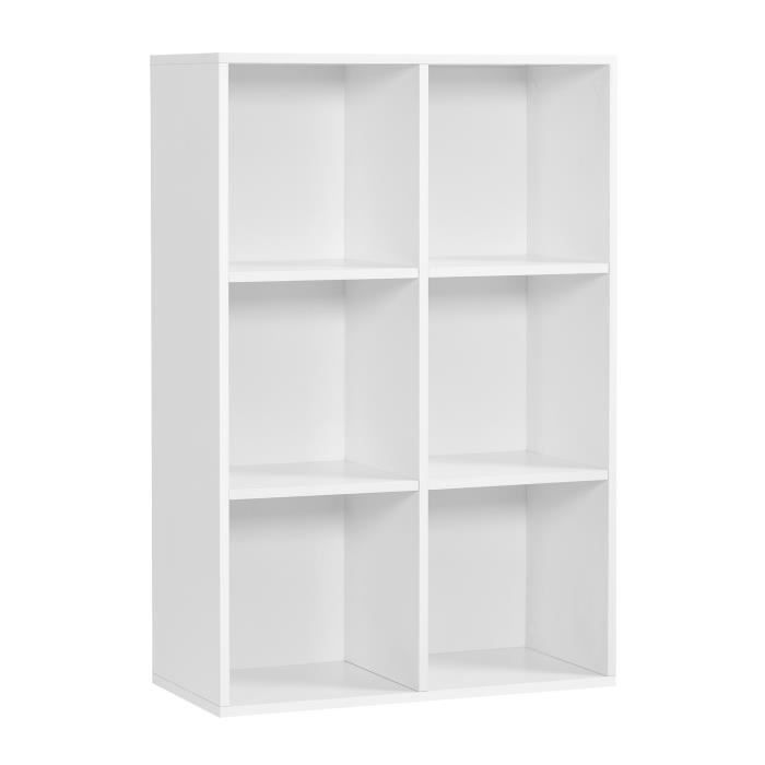 Meuble de rangement Bibliothèque Etagère de 6 Casiers 655 x 305 x 975 cm (L x l x h) Charge max. 30 kg Blanc LBC203D VASAGLE