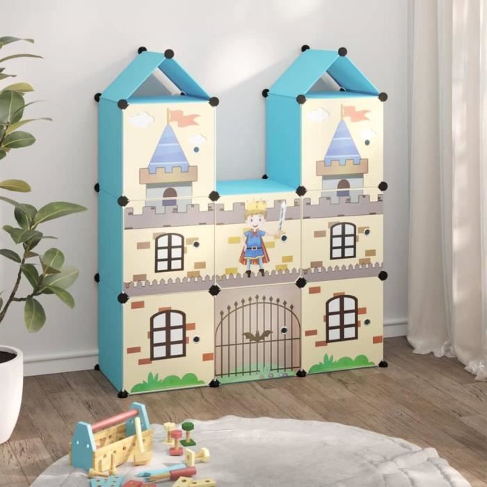 vidaXL Armoire de rangement pour enfants avec 8 cubes Bleu PP 340583