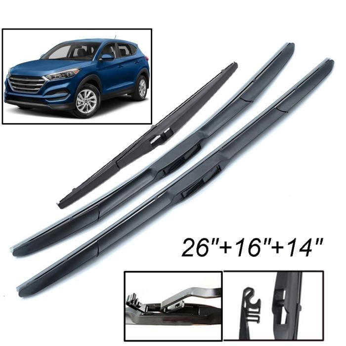 XUKEY Lot de 3 balais dessuie-glace avant et arrière pour Hyundai Tucson TL 2016 2017 2018 2019 2020
