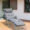 Bain de soleil pliable transat inclinable 7 positions chaise longue grand confort avec matelas + accoudoirs métal époxy textilène -1