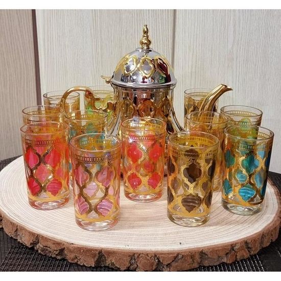 Lot de 12 verres en verre pour thé marocain lagrimas grande : :  Cuisine et Maison