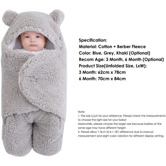 Couverture à capuche pour nouveau-né, sac de couchage en polaire chaude  avec jambes en tricot pour poussette de 3 à 6 mois. (gris) - Cdiscount  Puériculture & Eveil bébé