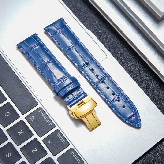 Bracelet Cuir Véritable Pour Montre 12-24 Mm – Boucle Papillon Argent/Or/Rose, Tailles Et Couleurs Variées