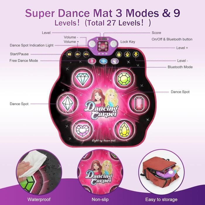Tapis De Danse Lumineux Pour Enfants – Bluetooth, 6 Modes, 3 Niveaux, Musique Intégrée, Dès 3 Ans, 87,5 X 78,7 Cm