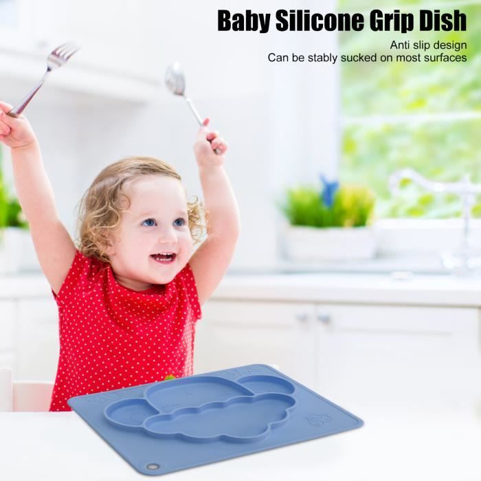 Drfeify Assiette à ventouse bébé, plateau compartimenté en silicone pour  nourrissons, antidérapant, facile à nettoyer