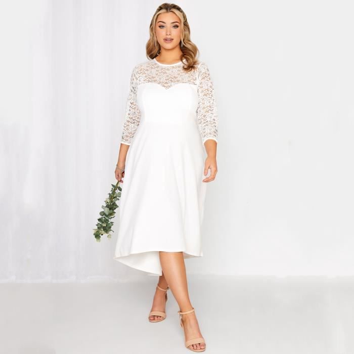 Robe mi longue evasee a manches en dentelle pour femmes robe de soiree elegante blanc grande taille soiree mariage 1.5mmx8977m Blanc Cdiscount Pret a Porter