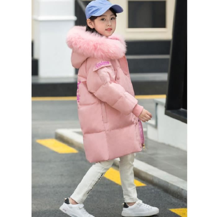 Doudoune Fille LEOCLOTHO Veste Chaude mi longue Rose Polyester Duvet et plume blanche de canard Rose Cdiscount Pret a Porter