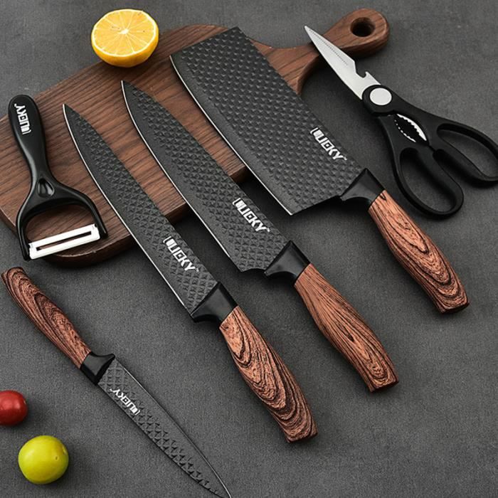 Lot De 6 Couteaux De Cuisine En Acier Inoxydable Tranchants - Neufs Et De Qualité - Inclut Couteau De Chef