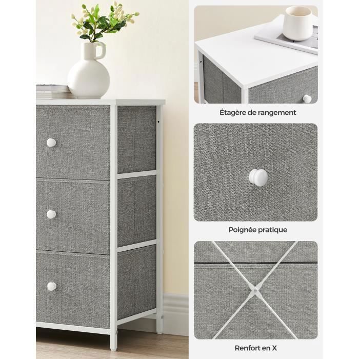 SONGMICS Commode, Meuble de Rangement avec 6 Tiroirs en Tissu, Meuble à