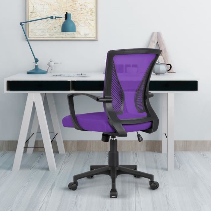 Chaise De Bureau Ergonomique 'Violet I' - Dossier Tissu, Siège Maille - Hauteur Réglable 75-85cm - Sans Accoudoirs