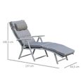 Bain de soleil pliable transat inclinable 7 positions chaise longue grand confort avec matelas + accoudoirs métal époxy textilène -2