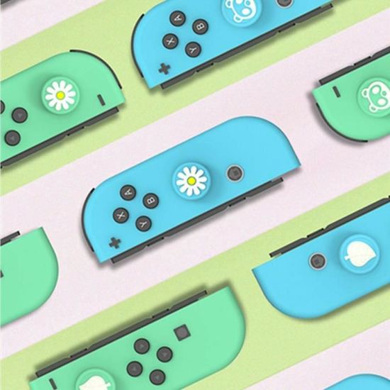 Animal Crossing Casquettes Joystick Capuchon en Silicone pour Le Pouce Housse De Remplacement pour Joystick pour Contrôleur Switch/Lite Navigatee 4 Pièces Protection Manette Switch Feuille