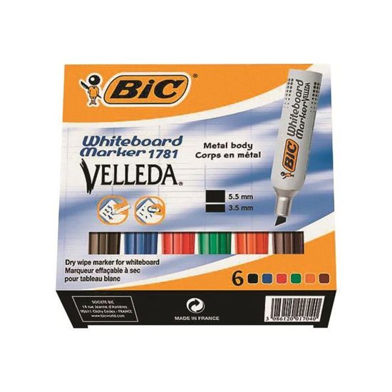 Bic Velleda 1781 Marqueur Pour Tableau Blanc Noir Rouge Bleu Vert Orange Marron Encre A Base De Cetone 3 5 5 5 Mm Pack De 6 Achat Vente Marqueur Bic Velleda 1781 Marqueur Cdiscount