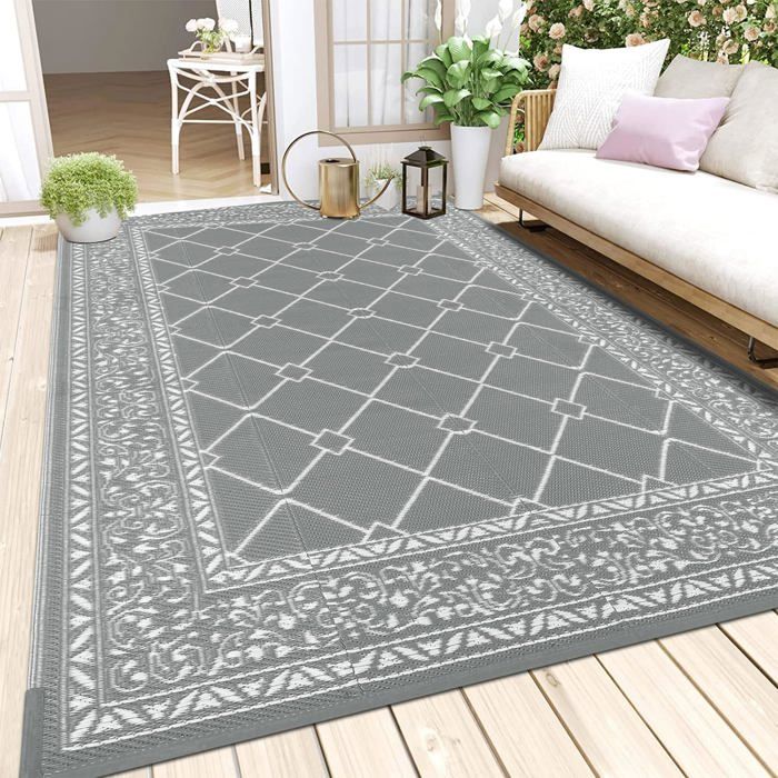 Tapis Extérieur Terrasse SHACOS 240x300cm - Imperméable Réversible Pliable Pour Jardin Camping