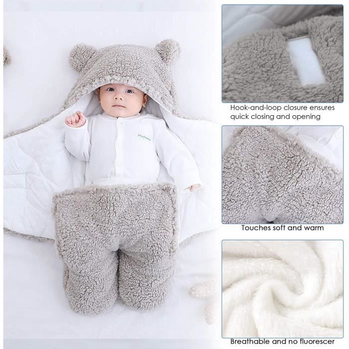 Couverture à capuche pour nouveau-né, sac de couchage en polaire chaude  avec jambes en tricot pour poussette de 3 à 6 mois. (gris) - Cdiscount  Puériculture & Eveil bébé