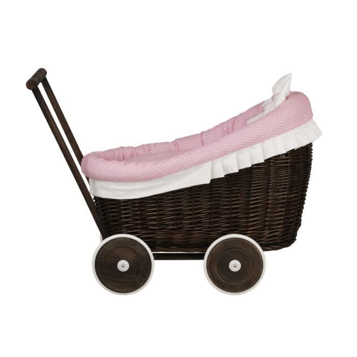Berceau osier pour poupée rose