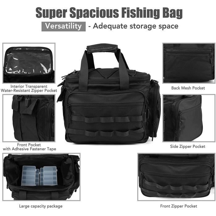 CJHZQYY Sacs de pêche de grande capacité, sac de rangement pour matériel de  pêche multi-poches, sac de pêche en plein air, kit d'accessoires avec  sangles réglables pour pêche à la carpe en