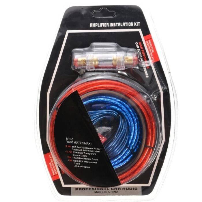 Kit Câblage Ampli Voiture LustLocke 10GA - Câble Subwoofer 1500W, 4,5m, Avec Fusible 60A, Pour Système Audio Auto