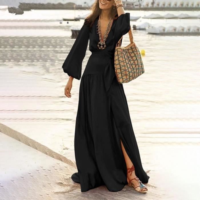 ROBE Robe dete habillage taille serree tenue decontractee dete attrayante vetement pour femmes style Black Black Cdiscount Pret a Porter