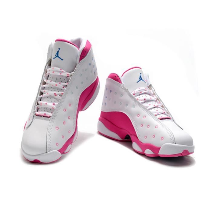 chaussures retro jordan air jordan 13 femme/enfant wht/grn/pnk.