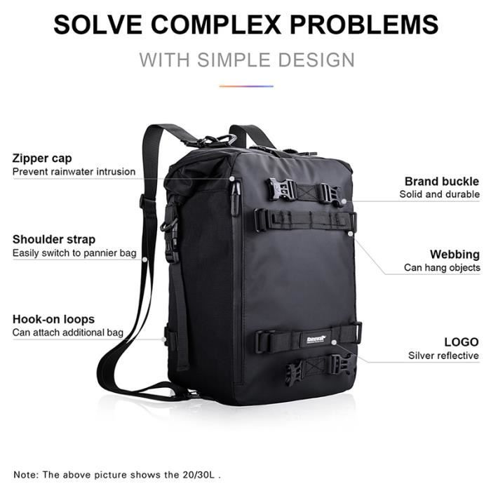 Sacoche Vélo étanche RHINOWALK – 20L, PVC 500D, 3 Bandes Réfléchissantes, Semelle Antidérapante – Porte-bagages