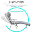 Bain de soleil pliable transat inclinable 7 positions chaise longue grand confort avec matelas + accoudoirs métal époxy textilène -3